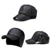 Durable Faux Leather Winter Cap With Ear Protection For Mens Outdoor Casual Fashion Accessory