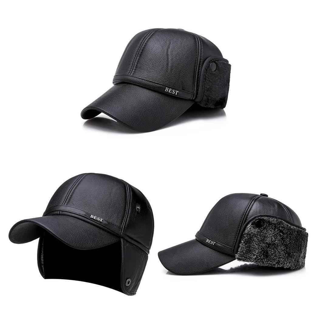 Durable Faux Leather Winter Cap With Ear Protection For Mens Outdoor Casual Fashion Accessory