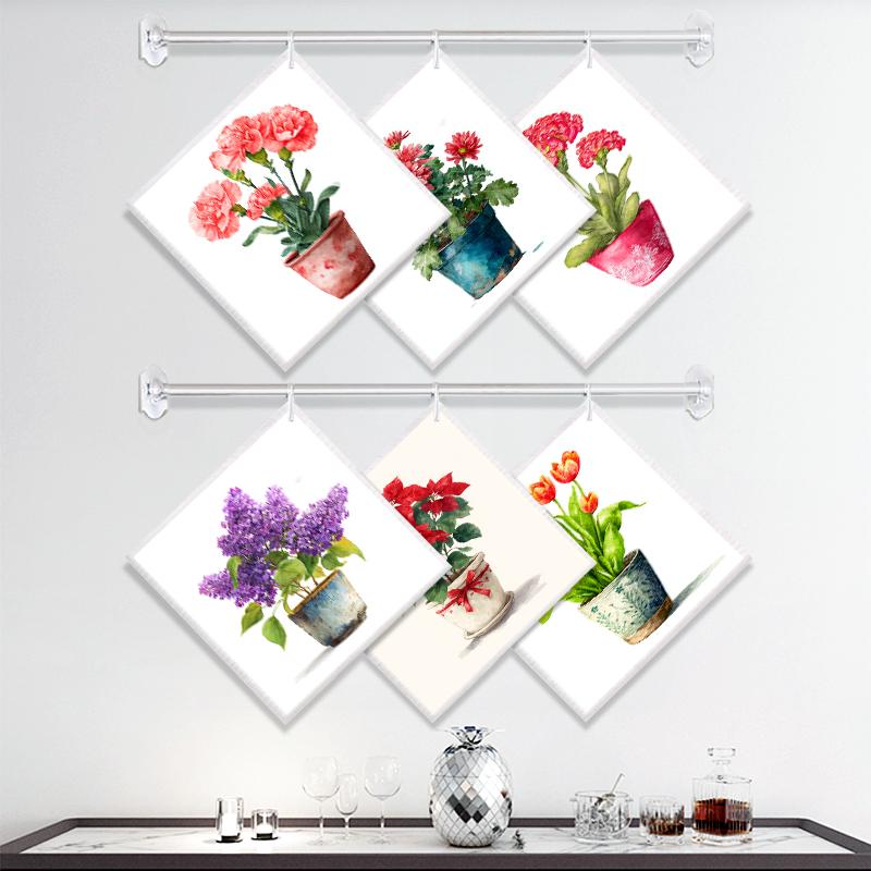 Cleaning Cloth Reusable Kitchen Dish Towels Eco-friendly Microfiber Flowerpot Print Dishcloths Lint Free Washable Duster Rags Tea Towels 9*7inch