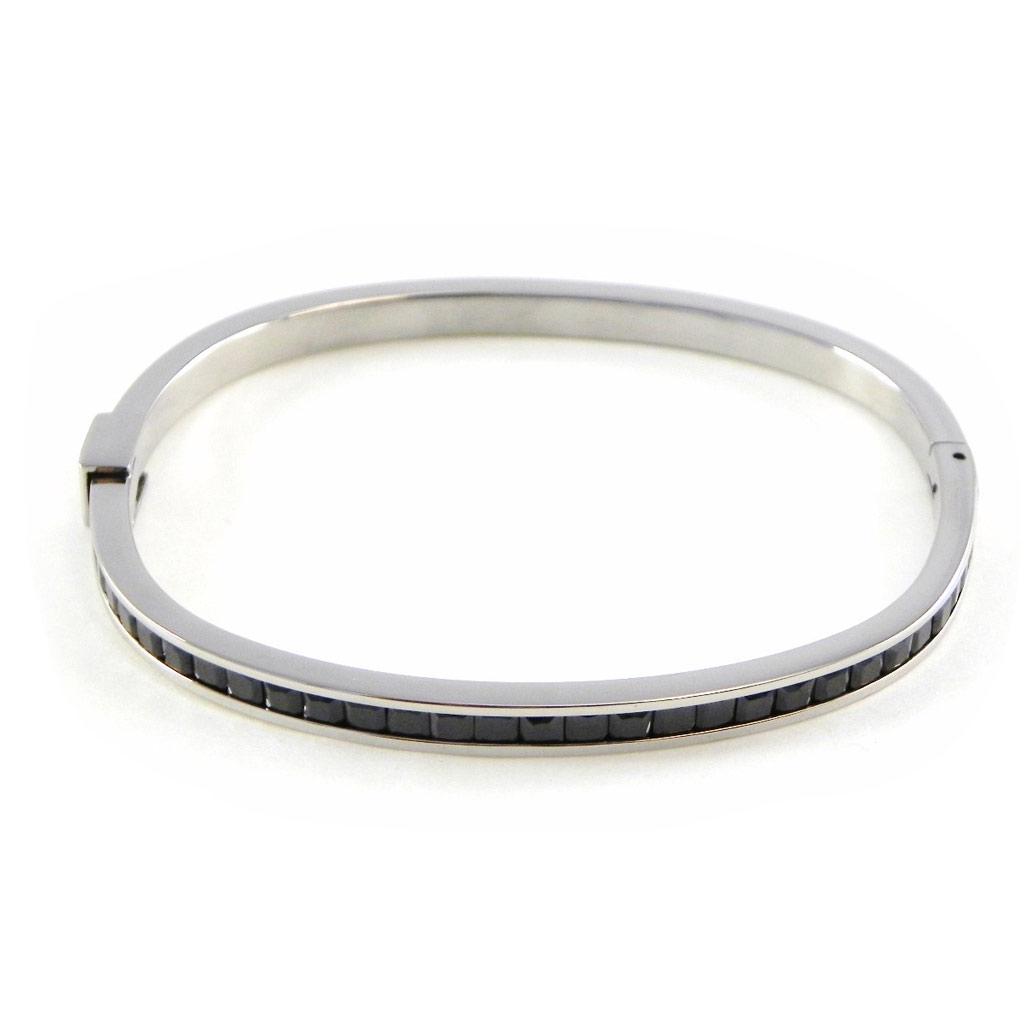 Les Trésors De Lily [H6274] - Bransoletka stalowa 'Romy' czarno-srebrna - 62 mm 4 mm