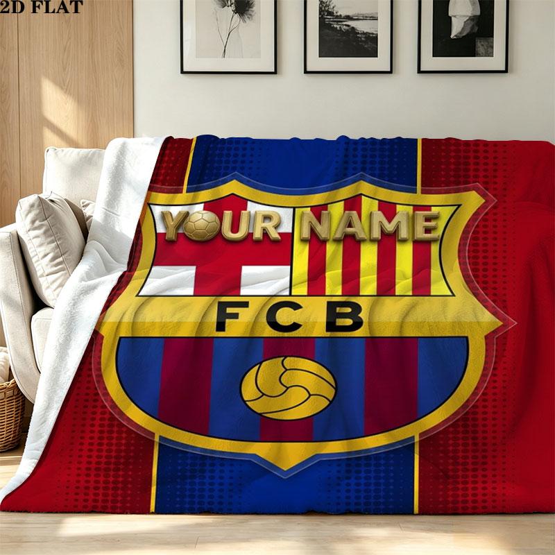 1PC FC Barcelona Custom Name Patterned Flannel Blanket Suitable For All Seasons for Home Decor Warmth and Comfort Gifts Holiday Present