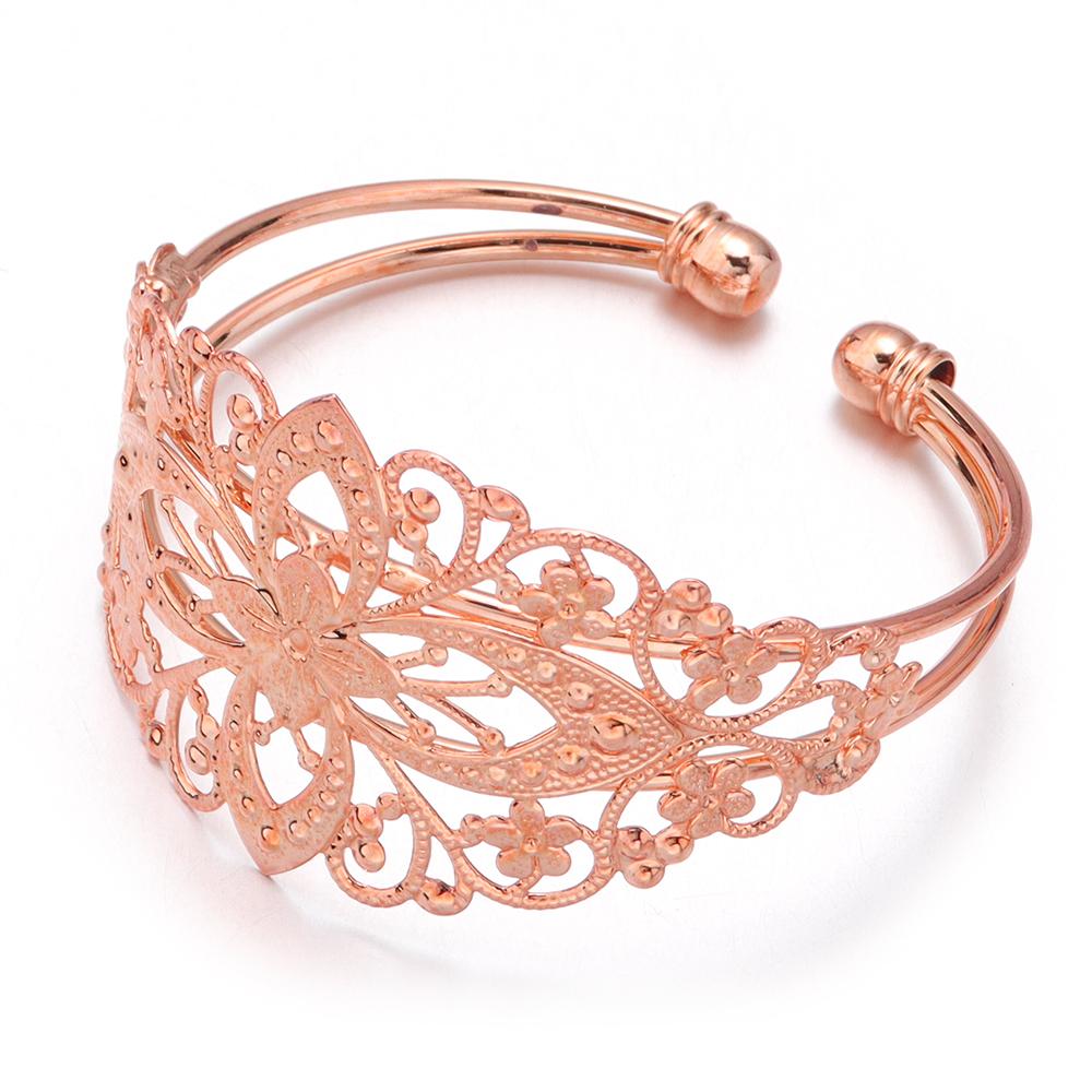 High Quality Copper Bangle Exquisite Flower Filigree Hollow Opening Bracelets For DIY Jewelry Making Bracelet Gifts Accessories
