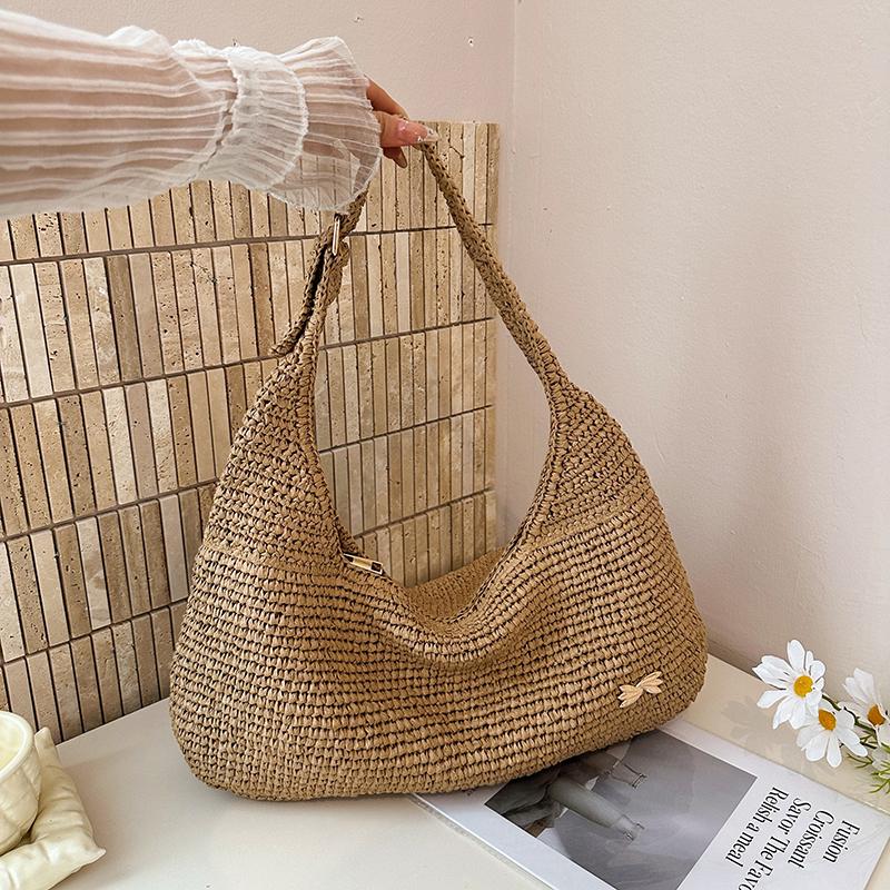 Summer Casual Straw Solid Color Large Capacity Youth Shoulder Bag for Women Popularity Beach Vacati Crossbody Bags
