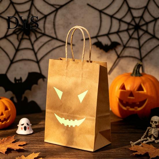 Cute Candy Packaging Halloween Bags with Luminous Pumpkin Ghost Prints, Thickened Night Glowing Holiday Paper Gift Bags, Trick or Treat Party