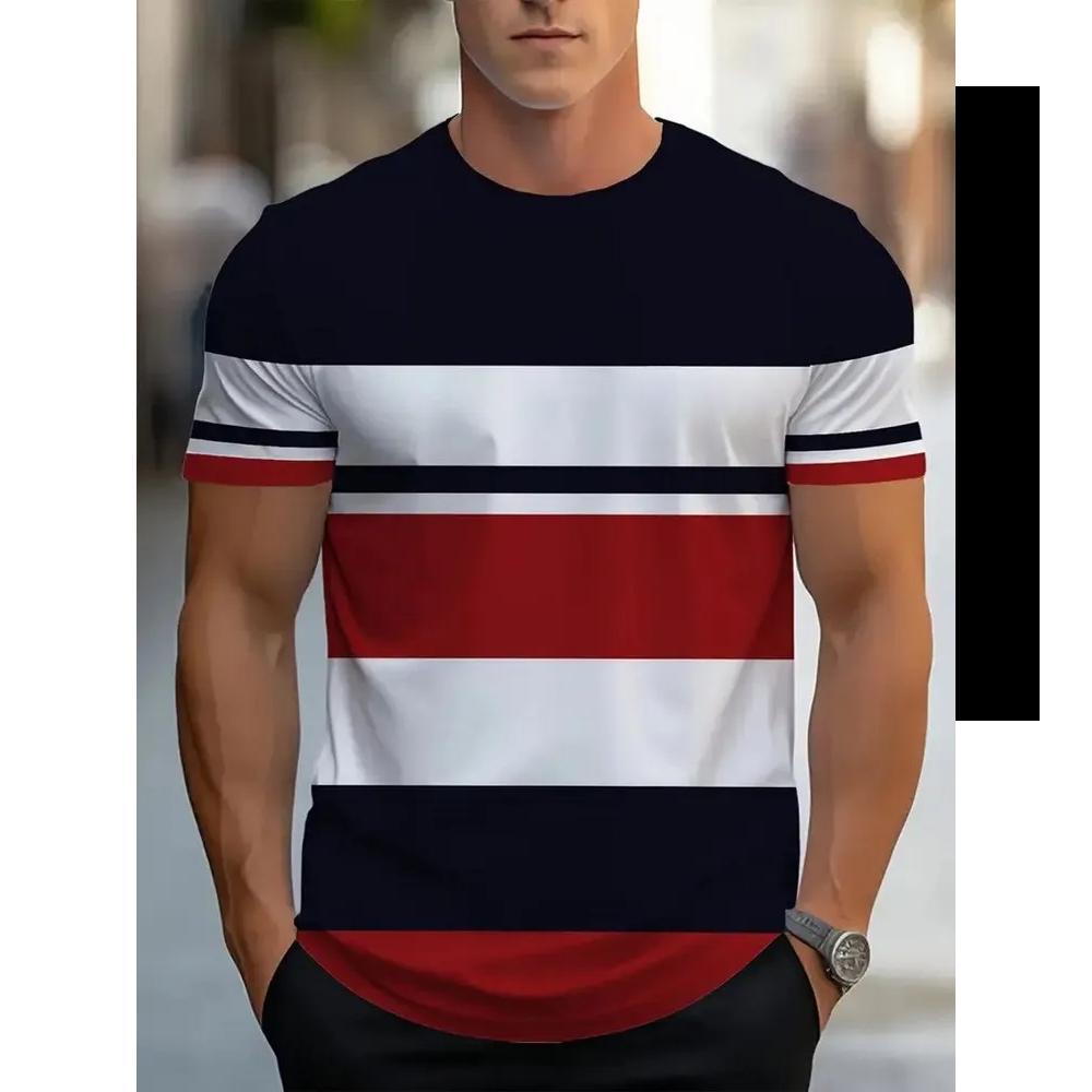 Casual Loose T-Shirt Men's Striped Printed Short Sleeve Fashion Top Daily Comfort T-Shirts Men’s