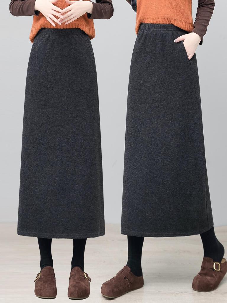 Women's Gray Wool Slimming Midi Skirt: Casual, Comfortable, and Drapey for Autumn/Winter