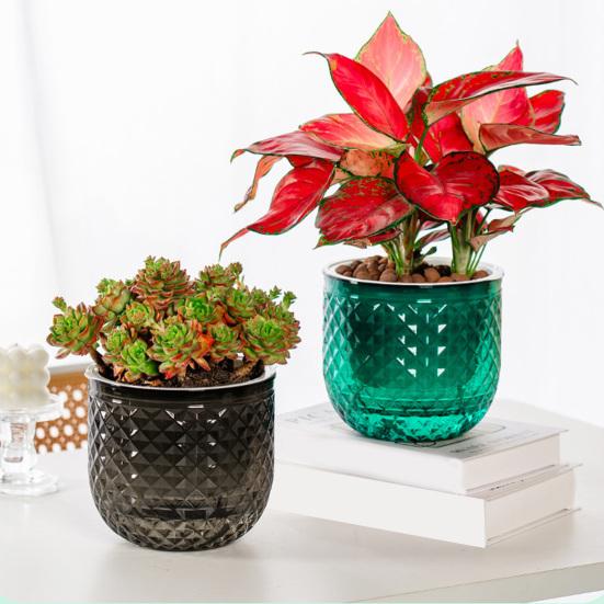 Self-absorbing Flowerpot with Absorbent Rope Transparent Water Level Flowerpot Honeycomb Texture Plant Pot for Indoor Plants