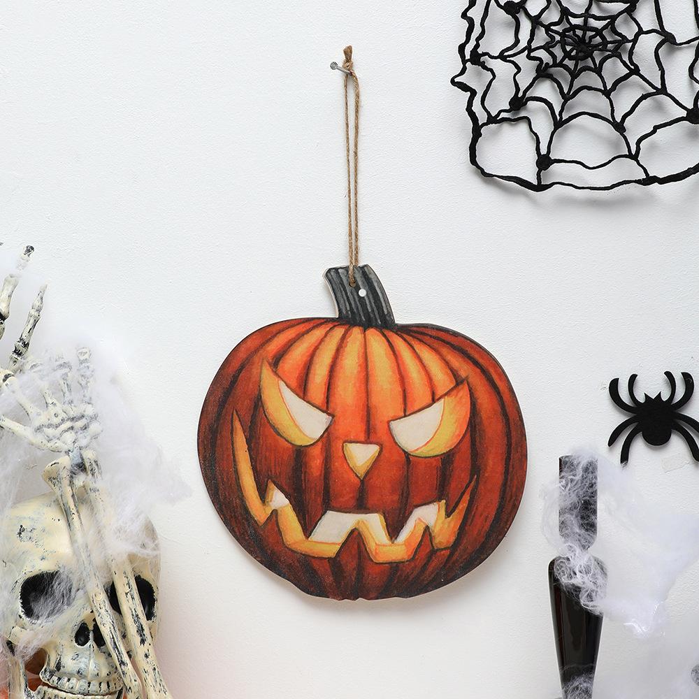 Halloween Wooden Door Plate With Ornaments Skull Pumpkin Hanging Holiday Witch Doorplate Wood Handicraft Pendant Decoration