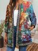 Women's Crew Neck Long Sleeve Cardigan Oversized Vintage Ethnic Print Plus Size Open Front Jacket Casual Outerwear