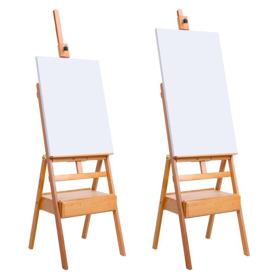 H Frame Easel, French Easel with Drawer, Solid Beech Wood Easel, Painting Canvas Holder Stand, Tilts Flat Artist Easel, Height Angle Adjustable