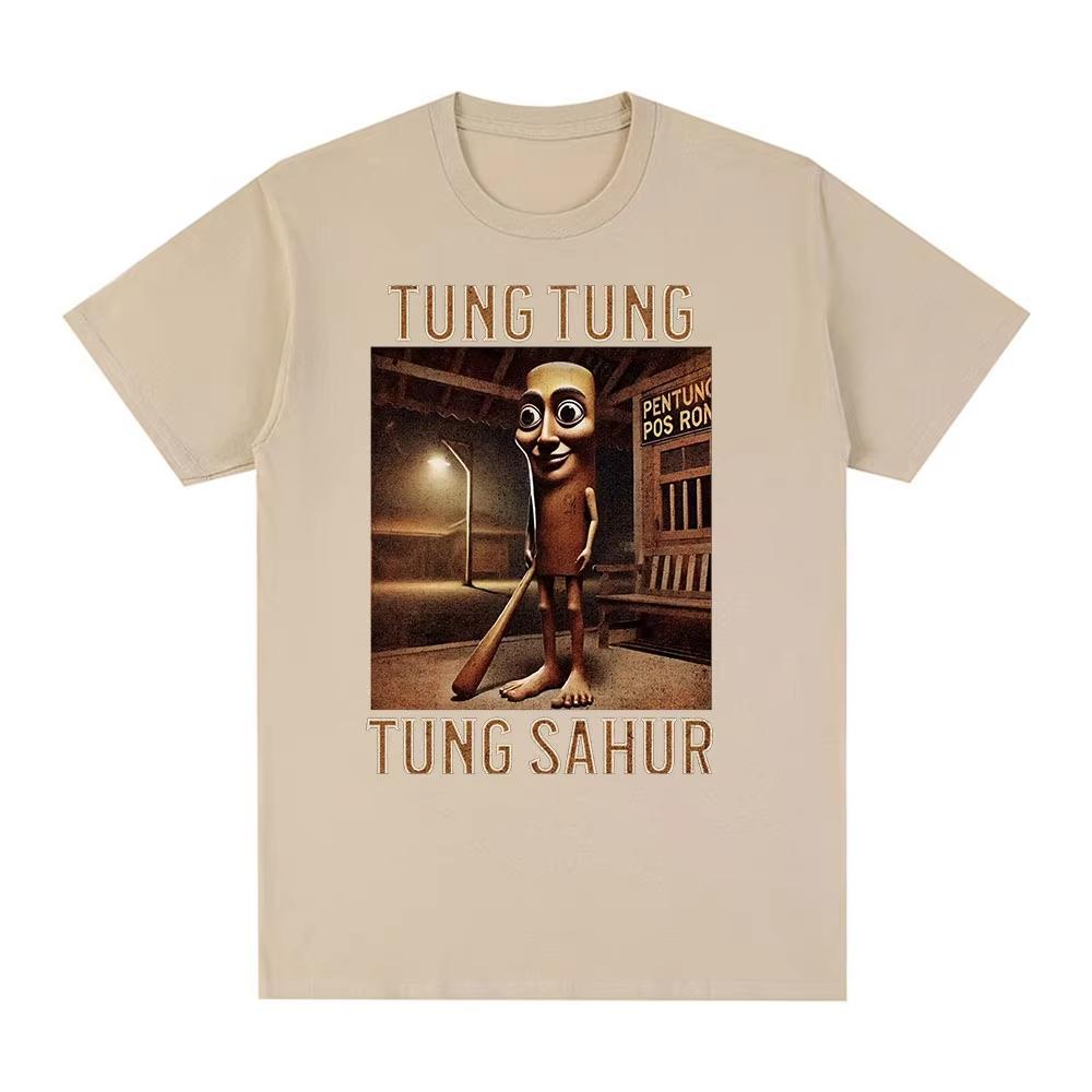 Sommer Tung Tung Tung Sahur Italiensk Hjerneforråtnelse Morsom Meme Menn Kvinner T-skjorte Mote Humor Bomull Kort Ermet Tees Casual Topper