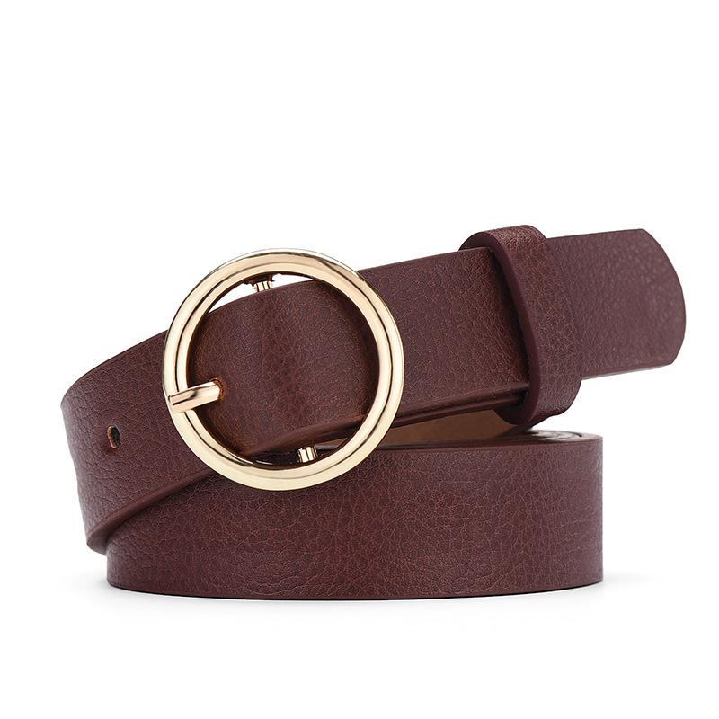 Women's High-End Leather Fashion Belt with Round Metal Buckle for Casual and Formal Wear