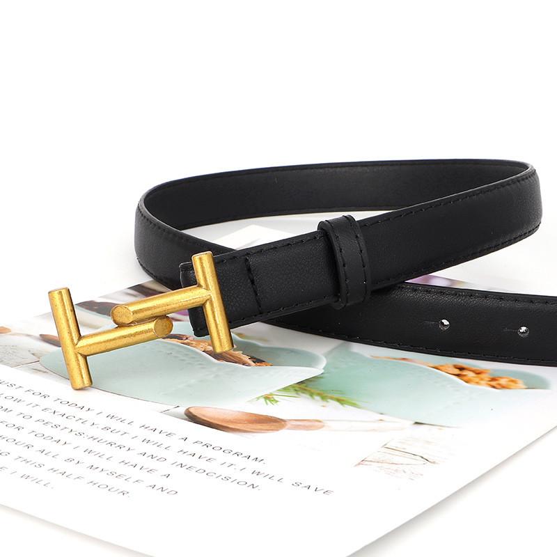 And Retro Minimalist H Shaped Gold Buckle Decoration Women Belt For Casual