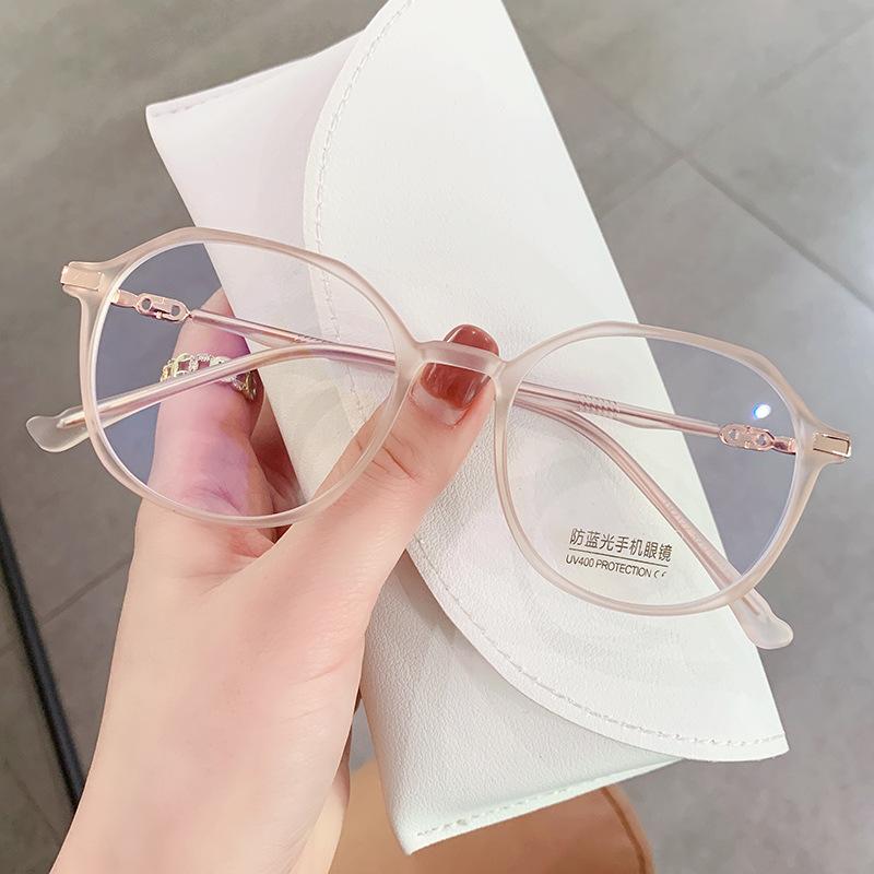 Tr90 Myopia Glasses Frame, Women'S Matte Tea Frame Plain Anti-Blue Flat Mirror, Customized