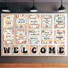 Ragnhild 17 Pcs Retro Welcome Classroom Posters Bulletin Board Decorations, Groovy Motivational Posters for Classroom with Pirational Sayings,