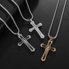 New Style Stainless Steel Two Color Cross Inlaid Zircon Pendant Necklace for Men and Women
