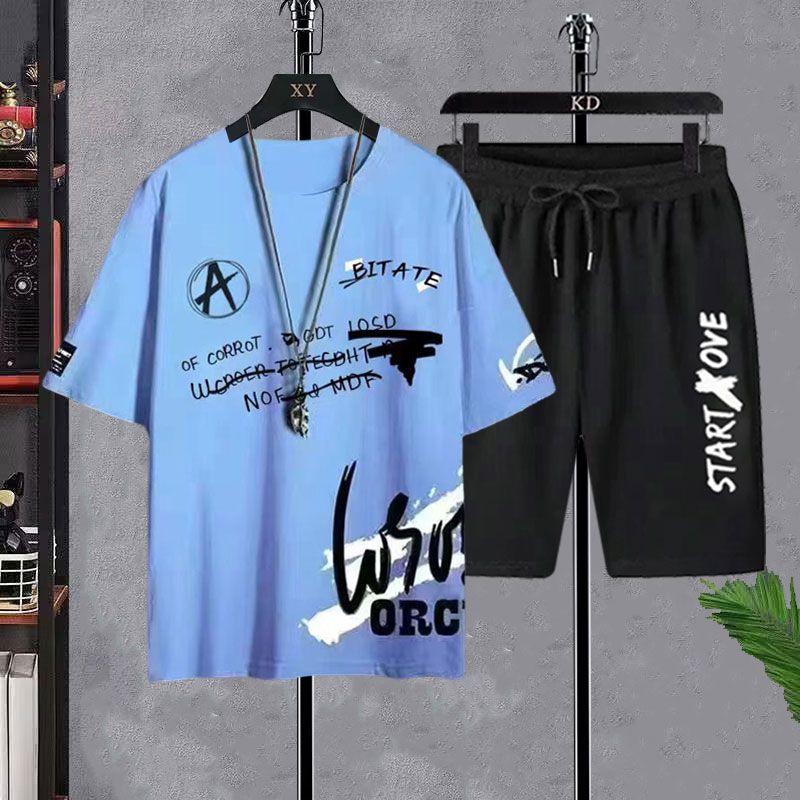 

Мужской летний модный повседневный комплект из футболки с коротким рукавом и шорт L [95-110 jin]