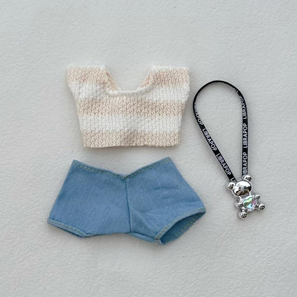 Doll Designer Clothes Suitable For V1/2/3 Labubu T-shirt Pants Little Bear Pendant 3PCS/Pack Cute Fashion Plush Doll Accessory