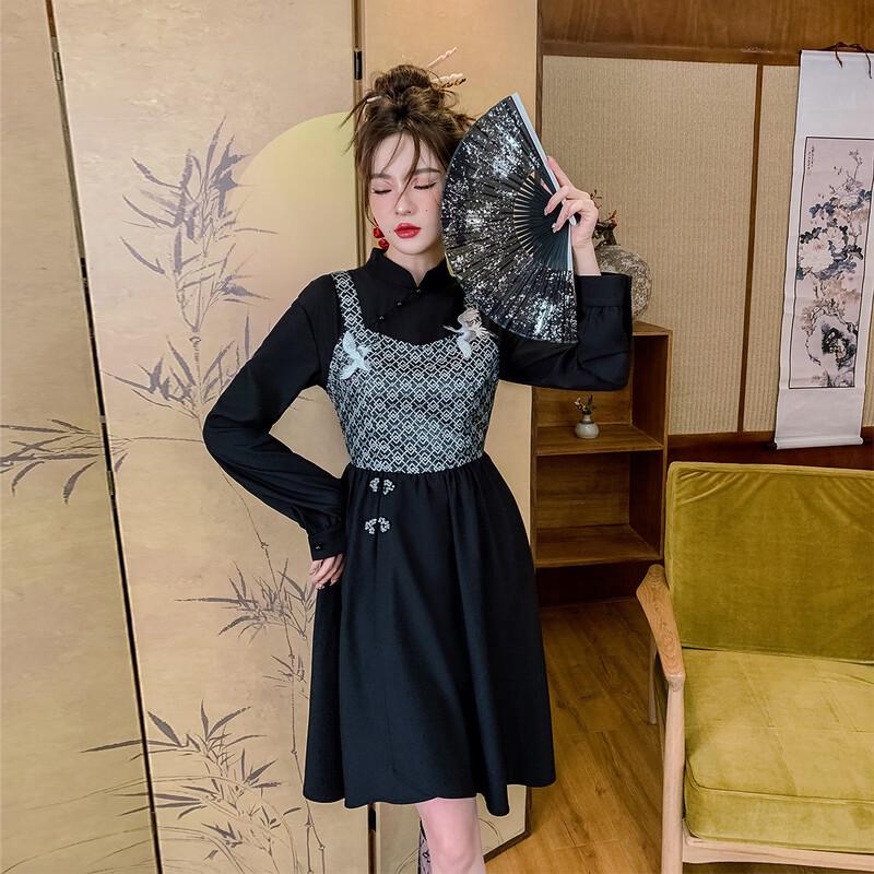 

JK&JS White Crane Rhythm New Chinese Style Stand Collar Qipao Dress M