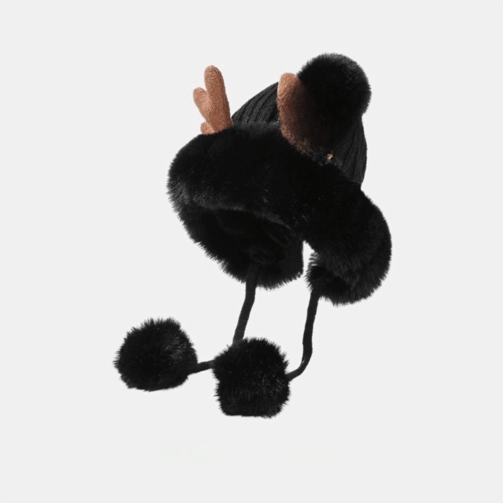 New Warm Winter Hat Ear Protection Velvet Bear Ears Hat Antlers Rabbit Ear Woolen Bucket Hat Women