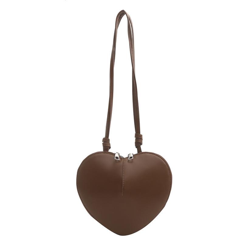 New Trendy Heart-shaped Single Shoulder Bag Solid Color Crossbody Bag Plush Popular Style кофейный