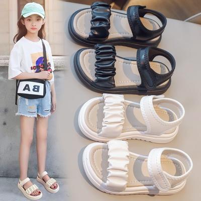 Scarpe da Spiaggia per Bambina Colore Unito Pieghettate Suola Morbida Sandali per Bambini Punta Aperta Traspiranti Moda 2025 Nuove Scarpe da Principessa per Bambina Estate
