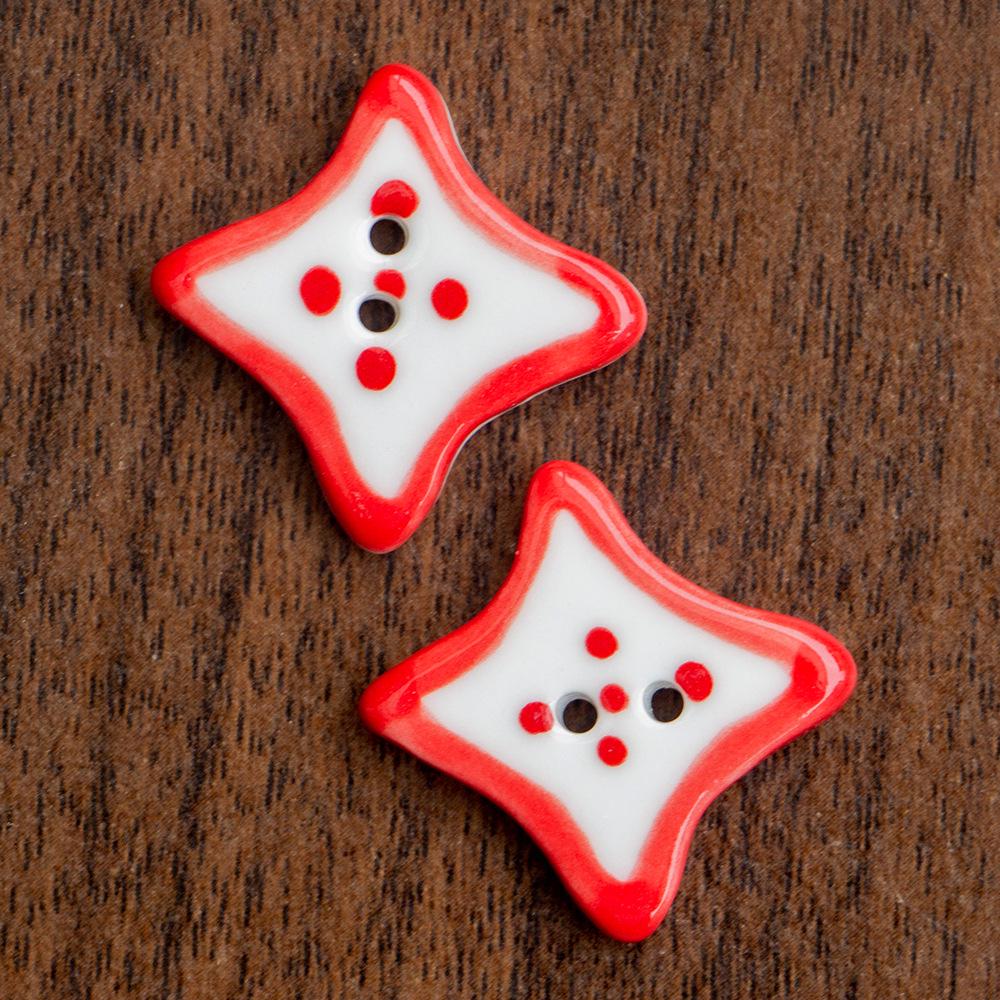 Hand-Painted Four-Pointed Star Ceramic Button - Handmade Ornament for Clothing Accessories