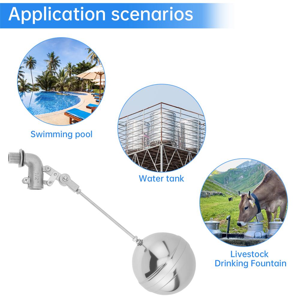 304 Nerezový Nastavitelný Plovákový Ventil Těžký Provoz 3/4 na 1/2 Palcový Adaptér Automatická Kontrola Vody Domácnost Nádrže na Vodu pro Hospodářská Zvířata