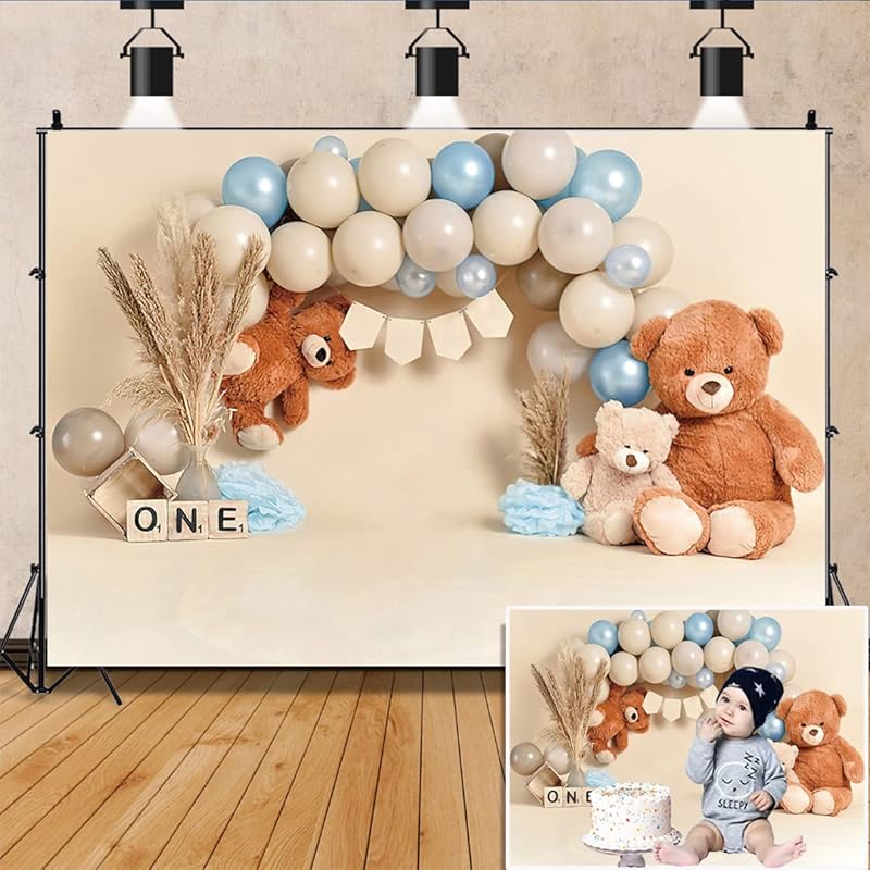 Bear Newbown 1st Birthday Cake Breakup Balloon Baby Backdrop Decoration Photo Studio Photocall 1st Birthday Party Banner Cake Smash Photo Prop,7x5ft 5x3ft