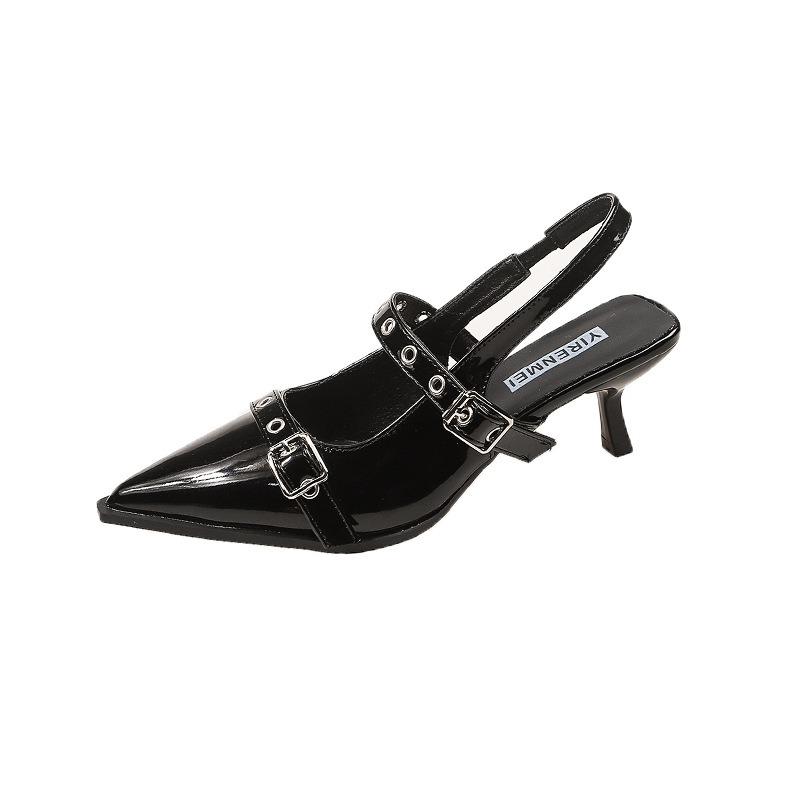 High heels women's summer new bag head shallow mouth single shoes rear empty thin heel pointed versatile sandals women
