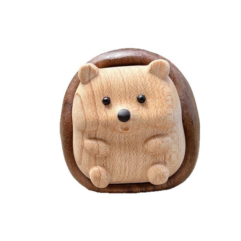 1pc Little Hedgehog Healing Series Dopamine Ornament Solid Wood Splicing Creative Playful Handle
