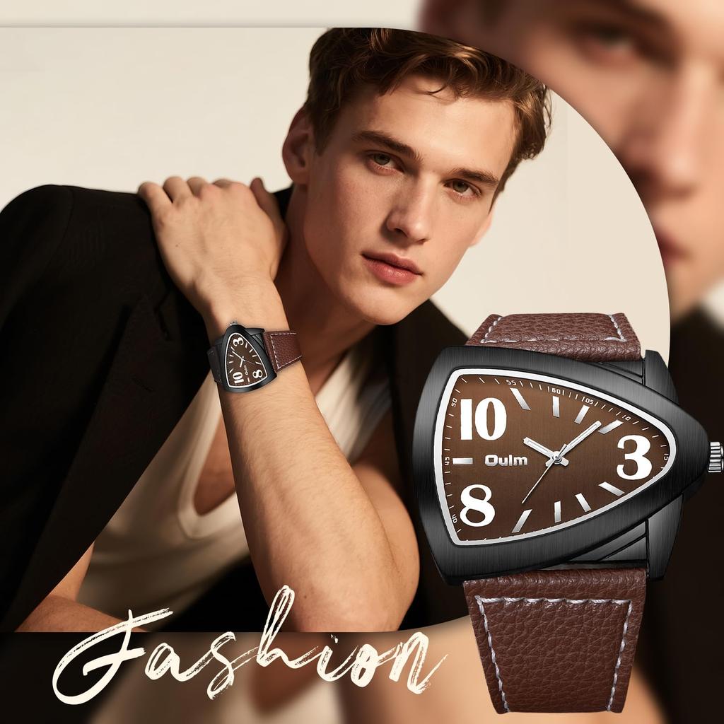 Watch, Triangle, Stainless Steel, Men's, PU Strap, Brown
