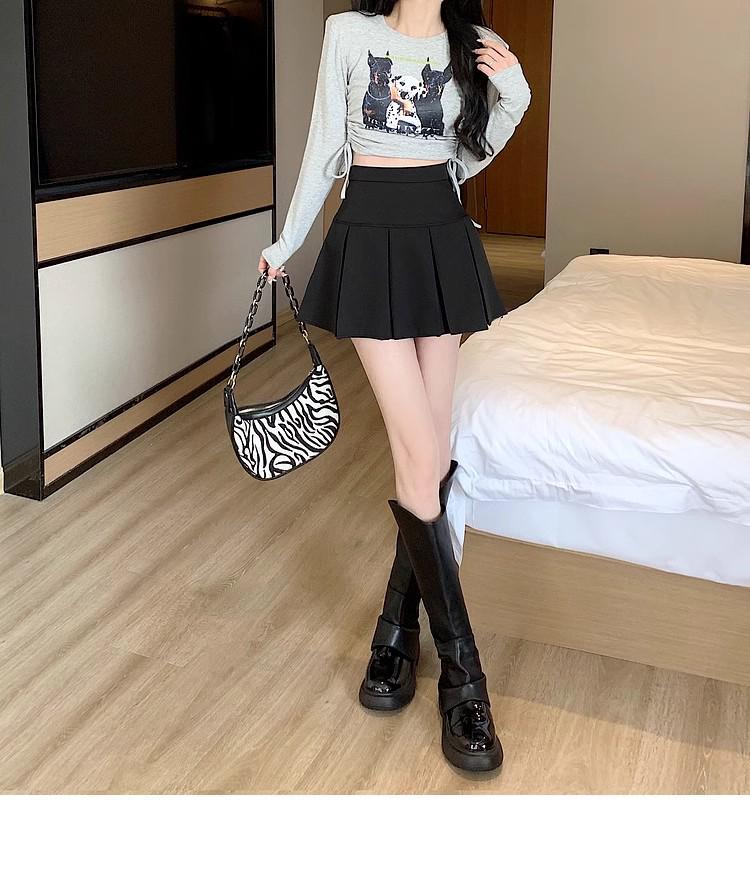 2024 Fashion High Waist Black Pleated A-line Mini Skirt for Women - Spring, Summer, Autumn