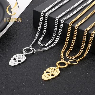 Stack with Double -sided Cuban Chain Titanium Steel Skull Necklace