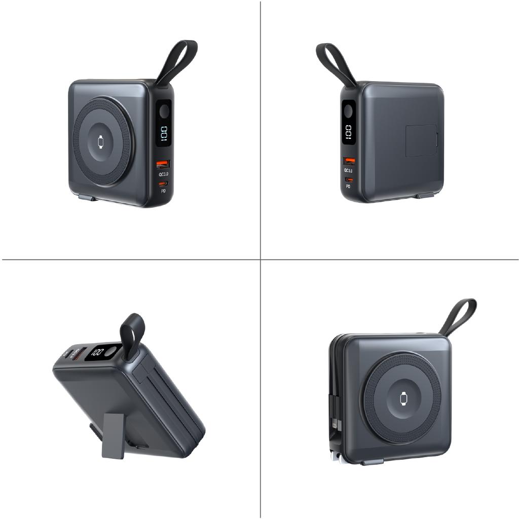 Multifunctional Travel Charger Power Bank 10000mAh Magnetic Wireless Charging Portable Stand Display Built in Cable PD Fast
