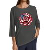 Women's Fashion Casual Round Neck 3/4 Sleeve Loose Independence Day Printed T-Shirt Ladies Top