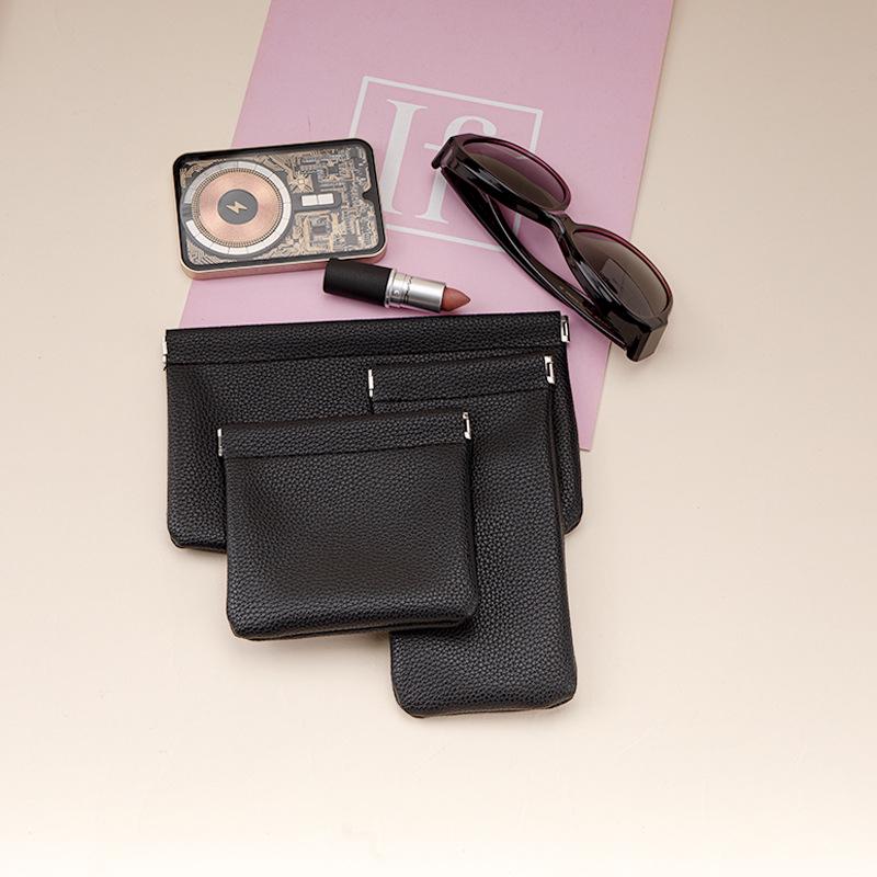 

Однотонная сумка для хранения большой вместимости для кабелей, наушников и косметики с автоматическим закрытием и узором личи