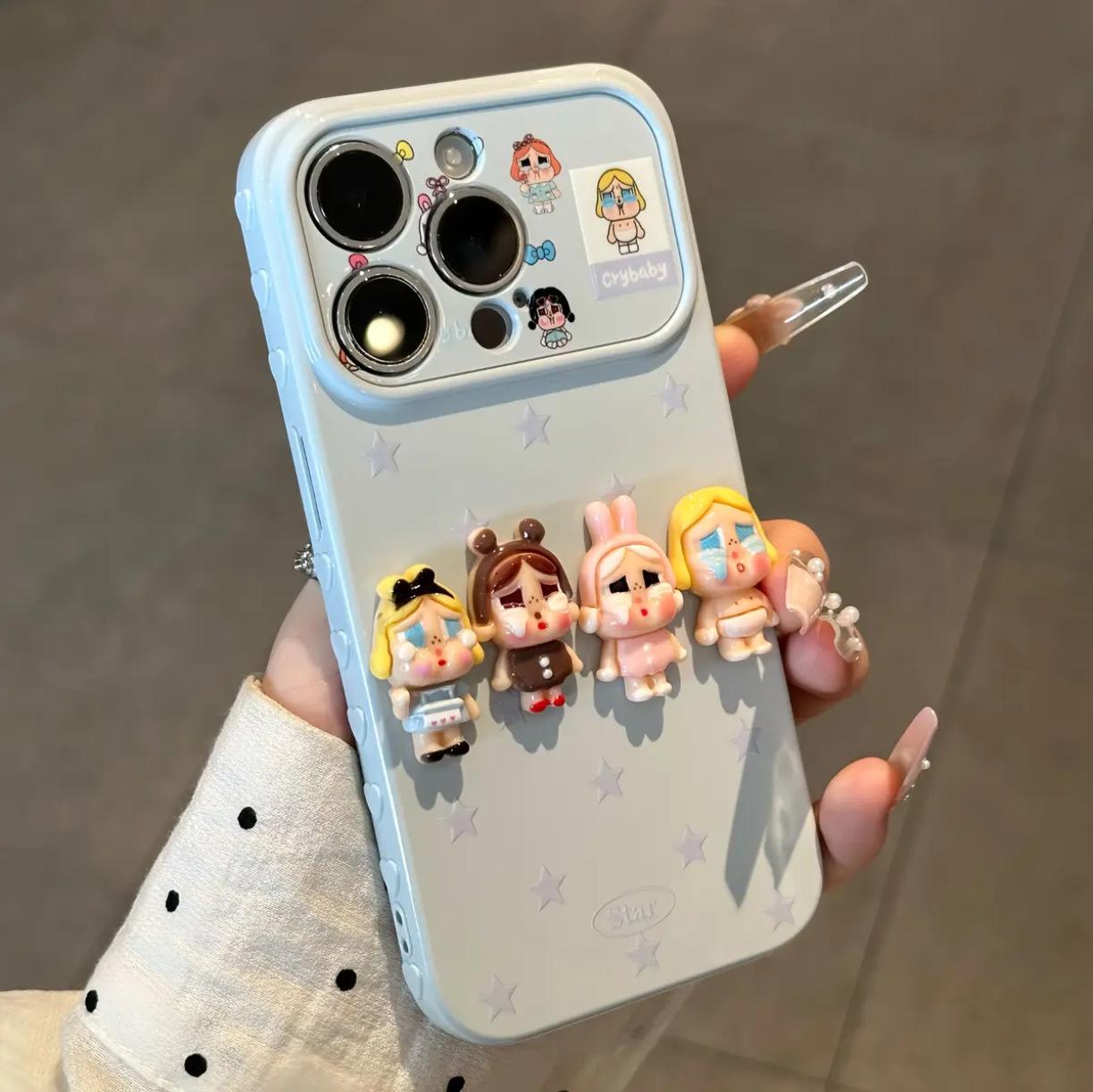 

Cute 3D Crying Doll Heart Window Case for iPhone 17/16/15 Pro Max iPhone 14 Pro