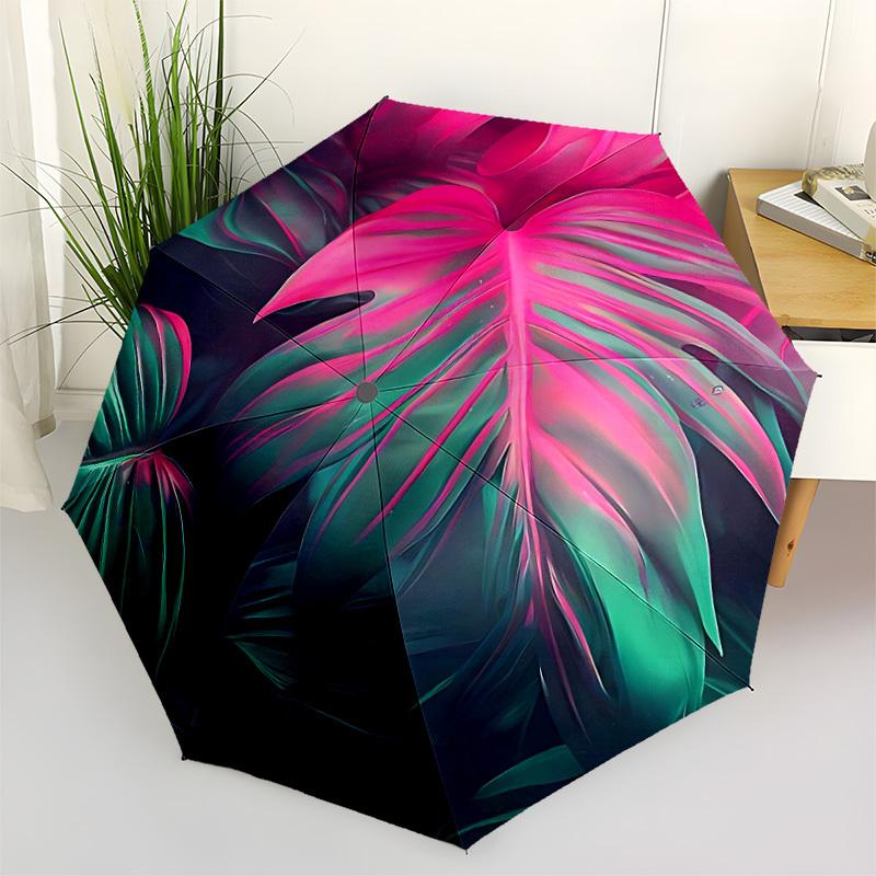 1pc Tropical Leaves Auto Open/close, All-Season Portable Folding Umbrella for Women & Men, Travel, Everyday, Formal Events - Compact Luxury Parasol, O