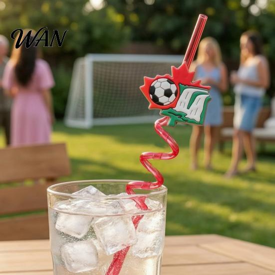 Colorful Spiral Straw 5Pcs Soccer Straws, Reusable Drinking Straws for National Flag Birthday Party, Football Theme Party Celebration Beverage