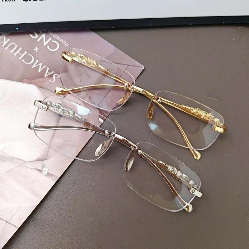 Square Rimless Sunglasses Women Men Cut Edge Golden Leopard Small Frame Sun Glasses Designer Retro Shade Eyewear Uv400