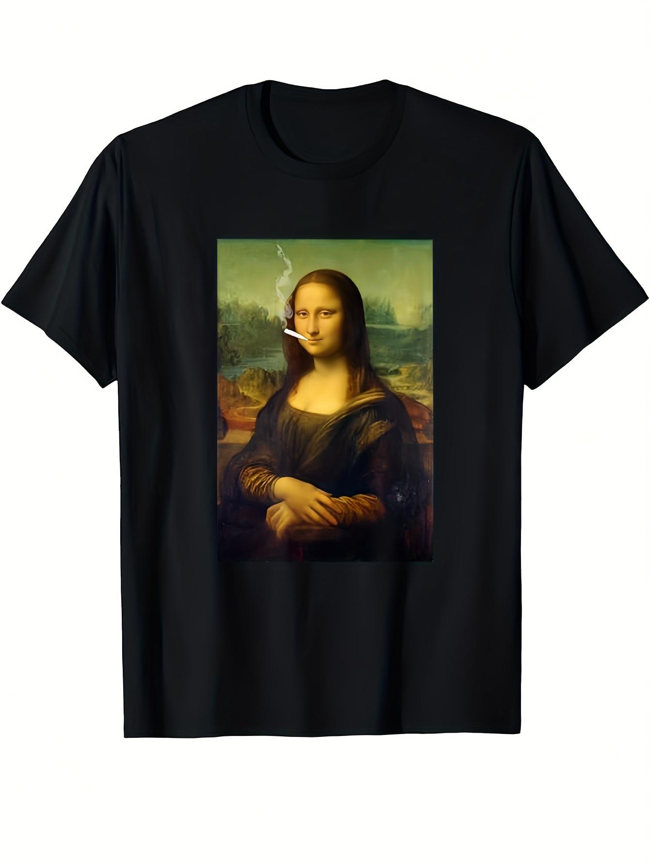 Men s Mona Lisa Print T-Shirt - Short Sleeve Round Neck Casual Tee with Iconic M