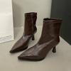 Side Zipper Pointed Toe Brown Short Boots for Women High Heel Ankle Boots Office Ladies Footwear Elegant Bottes Femmes Size35-40