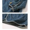 Mens Vintage Washed Denim Jacket Casual Loose Fit Long Sleeve No Collar Blue Streetwear Young Adults