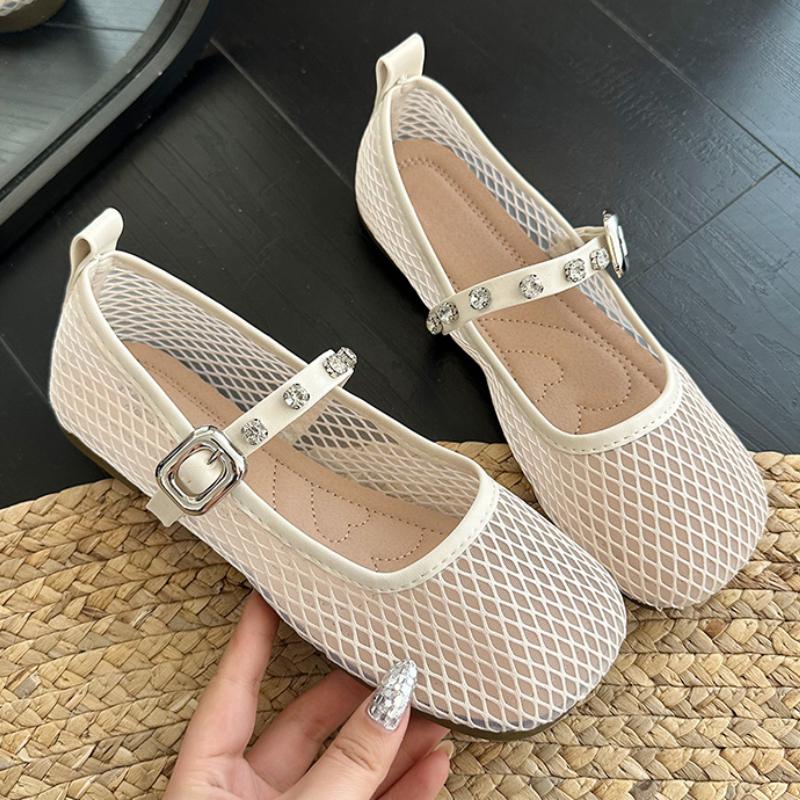 Fashion Summer Mesh Women's Flats Sandals Designer Buckle Shoes 2025 New Trend Fashion Shallow Shoes Walking Cozy Soft Chaussures Femme