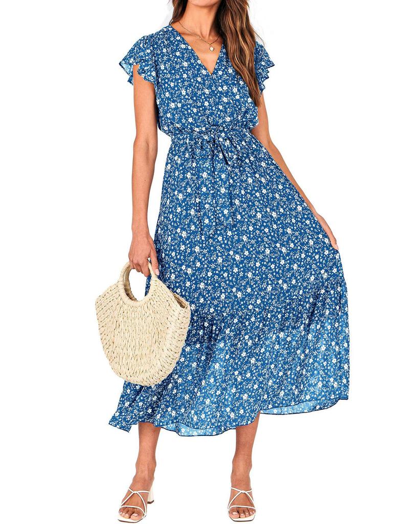 2024 Women's Summer Short-Sleeve Elastic Waist Chiffon Dress