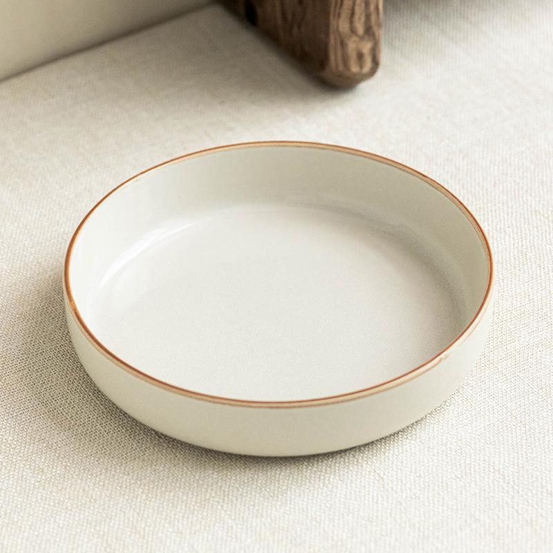 Minimalist Style Tableware Ceramic Plate Deep Plate Kiln Variant Creative Stroke Round Plate Restaurant Vegetable Plate Household Plate
