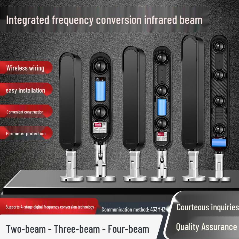 Battery-Powered Wireless Infrared Beam Detector, Outdoor Waterproof Anti-theft Alarm, Easy Installation, No Wiring Needed 2-Beam Wireless Frequency Conversion Detector