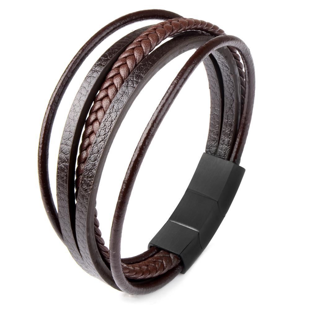 New High Quality Genuine Leather Extended Removable Stainless Steel Clasp Bangle