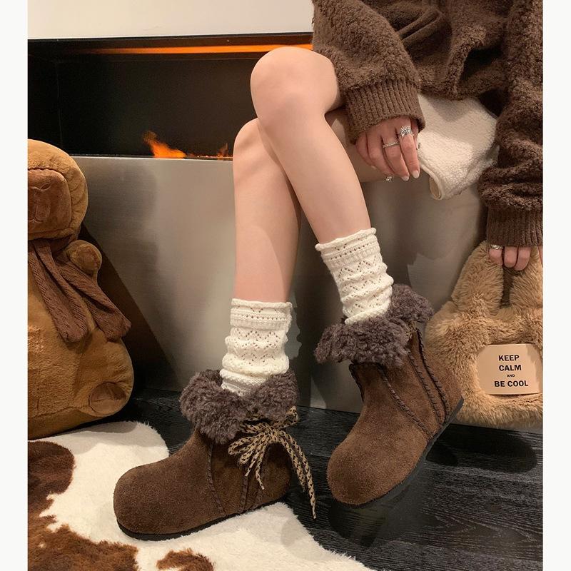 

cm inner height increase~ leather thick-soled Maillard two wear snow boots women s winter velvet thickened cotton shoes 40 standard size